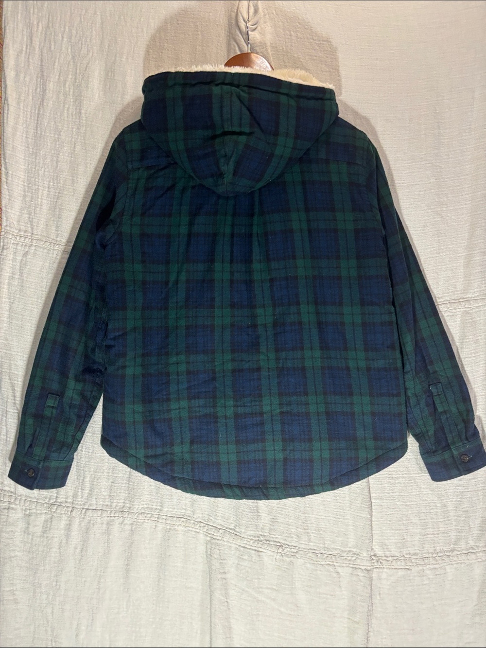 L.L. Bean Black Watch Plaid Flannel Sherpa Lined Zip Hoodie Jacket Small EUC - Picture 8 of 8